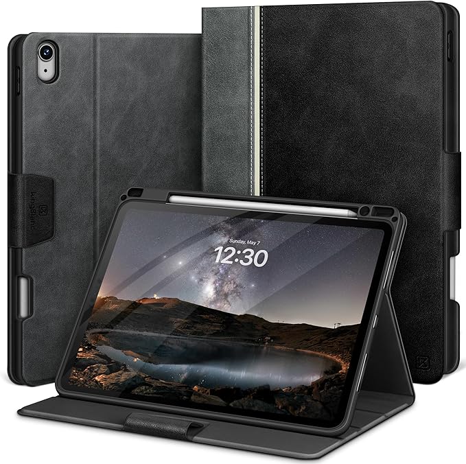 KingBlanc Case for iPad Air 13-inch M4/M3/M2 (2026/2025/2024) with Pencil Holder, Vegan Leather Cover, Auto Wake/Sleep, Multi-Angle Stand for Viewing & Drawing, Pencil Pro & USB-C Compatible, Black