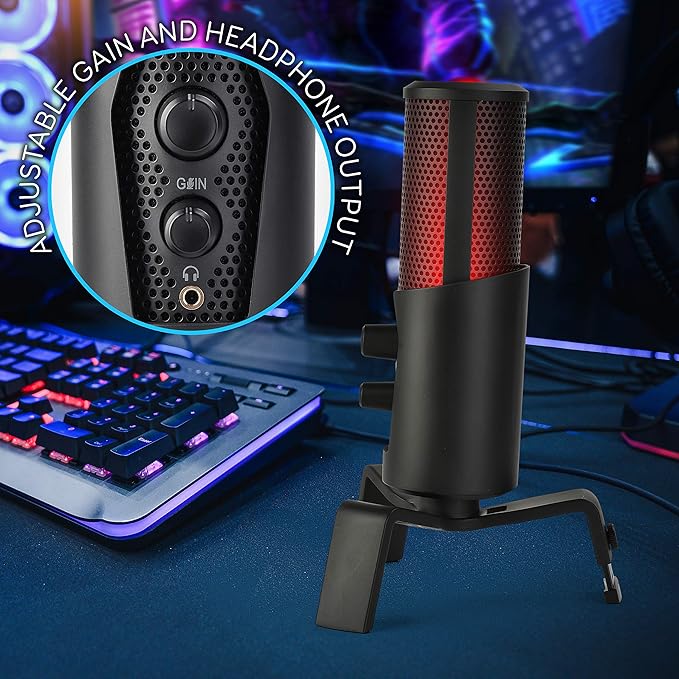 USB Microphone Selectable Pickup Pattern-4 in 1 Polar Pattern Selector Audio Cardioid Condenser Mic w/LED Effect Lights, Podcast Recording Kit for Gaming Streaming Podcasting Studio-Pyle PDMIUSBMT300