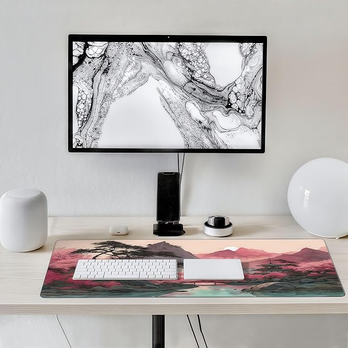 Gaming Mouse Pad, Japanese Cherry Blossom Watercolor Design, 35.4x15.7 Inches, Extended Desk Mat with Rubber Material, Rectangular Shape, Anti-Skid Base