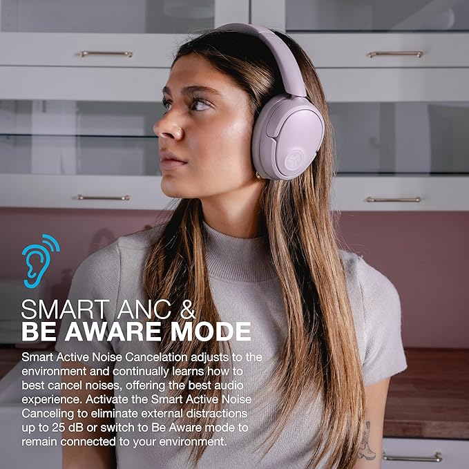 JLab JBuds Lux ANC, Over Ear Headphones, Active Noise Cancelling, Bluetooth, Mauve