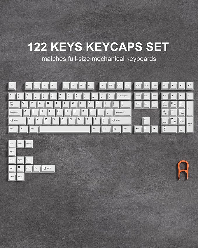 Womier Double Shot PBT Keycaps Set 138 Keys, Cherry Profile Custom Keycaps 60 65 75 100 Percent for 61/64/68/84/87/100/104/108 Retro Gaming Mechanical Keyboard, White