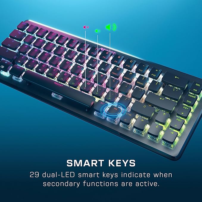 ROCCAT Vulcan II Mini Air 65% Optical Mechanical Gaming Keyboard, Full Wireless and Bluetooth Capabilities, Customizable RGB Illumination, Button Duplicator, On-Board Profiles, Aluminum Plate – Black