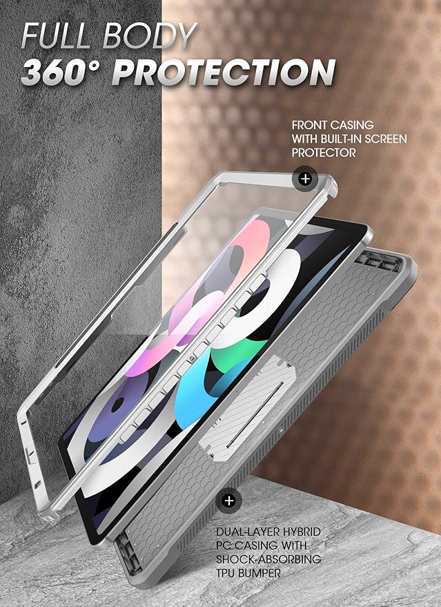 SUPCASE Unicorn Beetle Pro Series Case Designed for iPad Air 4 (2020) 10.9 Inch, with Pencil Holder & Built-in Screen Protector Full-Body Rugged Heavy Duty Case(White)