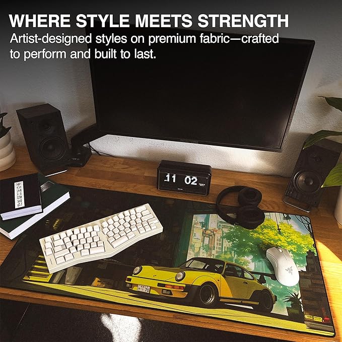 MPCO. Original Large Gaming Desk Mat – 36" x 17" Duraglyde Manga Motors Gramps-Garage Full Desk Mouse Pad for Smooth Precision – Non-Slip, Washable Extra-Large PC Mouse Pad for Gaming Sessions