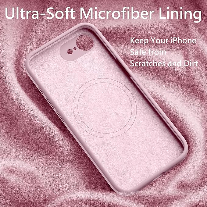 FireNova Magnetic for iPhone 17e Case/iPhone 16e Case, Compatible with MagSafe, [Silicone Camera Protection] Microfiber Lining Phone Case, 6.1", Chalk Pink