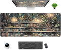 Kawaii Green Tree Desk Mat Cute Mouse Pad Anime Forest Library Book Mousepad XL Large Extended Gaming Desk Matt for Desktop, Keyboard and Mouse Mat for Women Office Decor Accessories 31.5x11.8 in