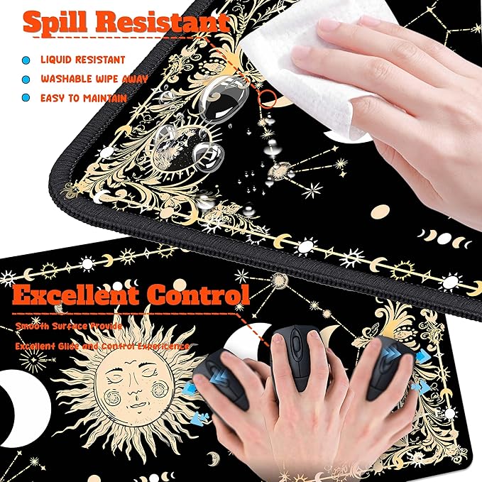 4-Piece Extended Large Mouse Pad Set for Women Men with Moon Face Design Includes 35.4 x 15.7 XXL Large Mouse Pad Keyboard Wrist Rest Mouse Wrist Support and Coaster for Office Home