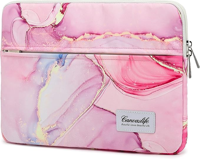 Canvaslife Pink Marble Pattern 13 inch Canvas Laptop Sleeve with Pocket 13 inch 13.3 inch Laptop 13 case13 Sleeve