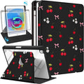 Uppuppy for iPad 9th/8th/7th Generation Case for iPad Air 3rd/ Pro 10.5” Case - 360 Rotating Stand Folio Smart Cover with Pencil Holder for Women, Cherry Bow Flowers for Apple Tablet 7/8/9 Gen 10.2”