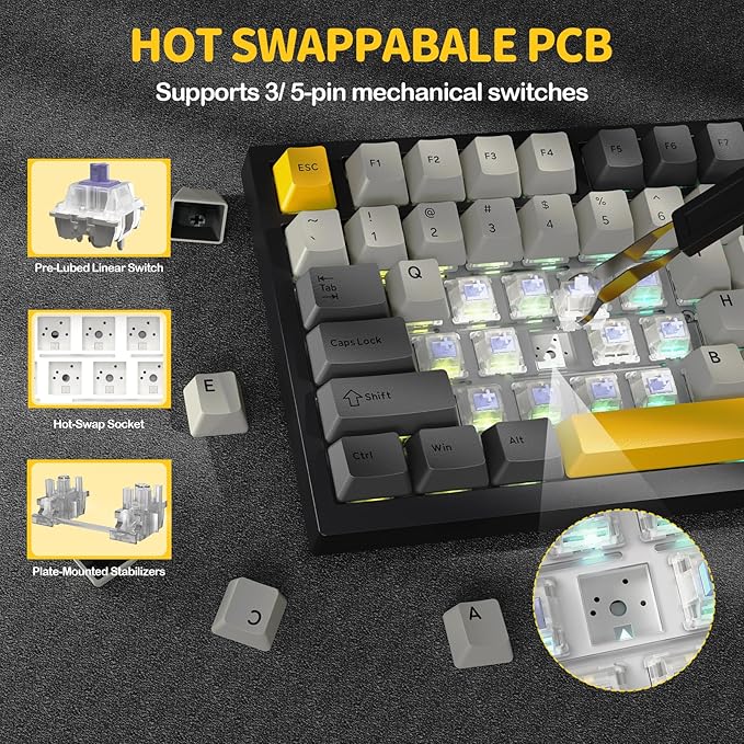 ATTACK SHARK X820 Ultra 75% Wireless Gaming Mechanical Keyboard Hot-Swappable Gasket Mount RGB Backlit BT/2.4G/Wired Custom Keyboard with Smart TFT Display&Knob QMK Driver-Star Black&Gift Switch