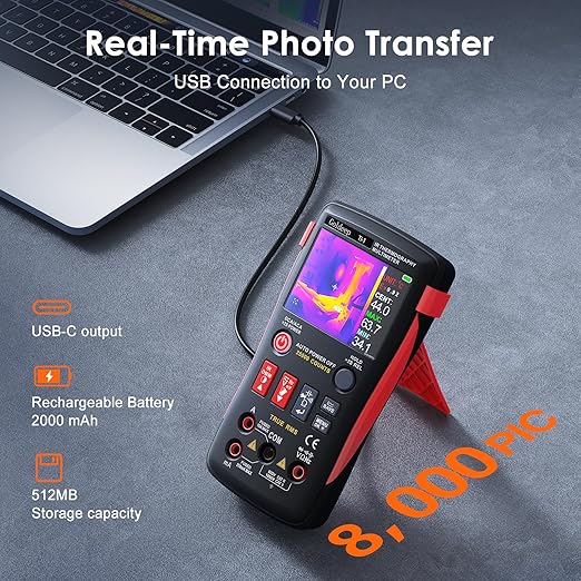 Goldeep 2 in 1 Thermal Imaging Camera, 240 x 240 TISR Resolution, 96x96 IR Resolution with 25000 Counts Multimeter, Professional Digital Multimeter with IR Camera, -4℉-1022℉ Temperature Range (Black)