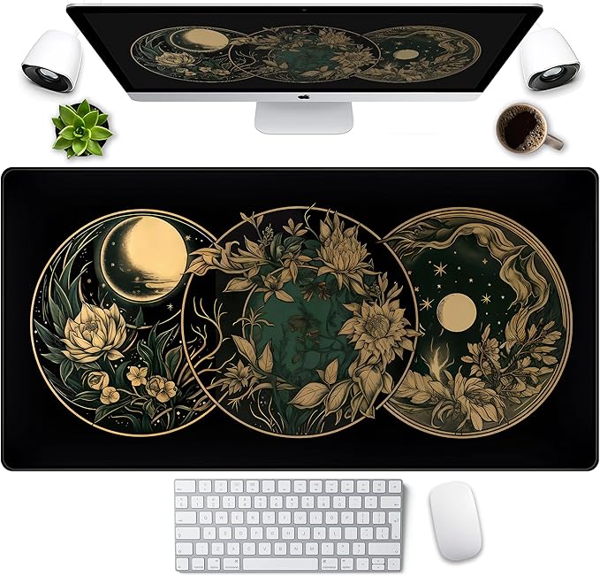 Aesthetic Celestial Desk Mat Vintage Flowers Desk Pad Large Mouse Pad Gaming Mousepad Extended XXL Computer Mat 31.5x15.75 in, Cute Laptop Keyboard and Mouse Mat for Women Office Desk Decor Pad