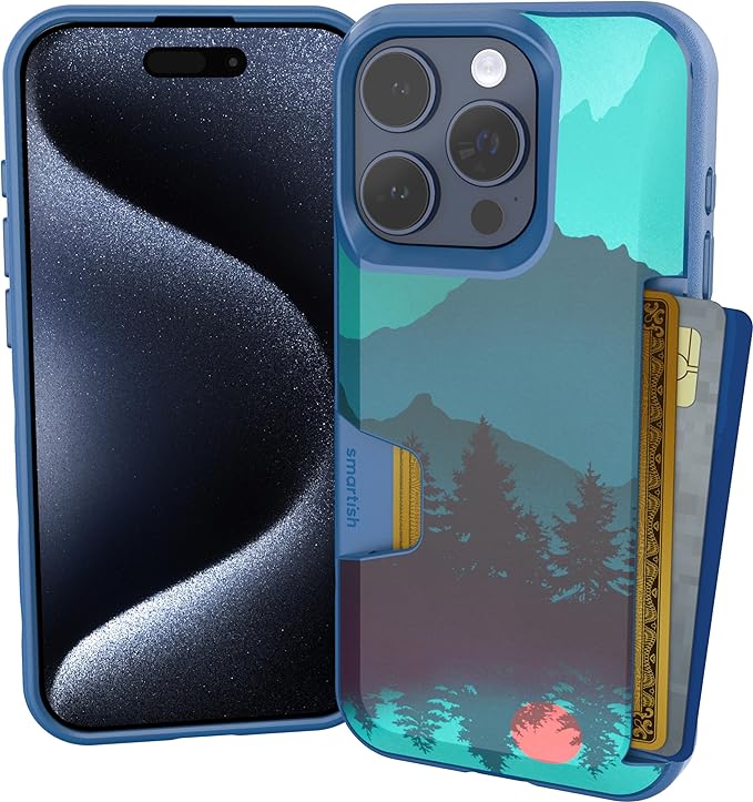 Smartish® iPhone 15 Wallet Case - Wallet Slayer Vol. 1 [Slim + Protective] Credit Card Holder - Drop Tested Hidden Credit Card Slot Cover for Apple iPhone 15 - Moving Mountains
