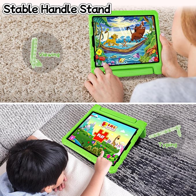 Kids Case for iPad Pro 12.9 Case 2022/2021/2020/2018 with Pencil Holder & Hadle Stand, Super Protection Rugged Cover for iPad Pro 12.9 inch 3rd/4th/5th/6th Generation, Lime Green