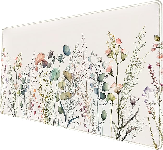 Floral Desk Mat Beige Boho Desk Pad, Large Extend Mouse Pad XXL, Cute Minimalist Flowers Keyboard Mat, Esthetics Desktop Mat Laptop Wireless Mouse Mat for Desk, Gift for Women 31.5"x15.75"