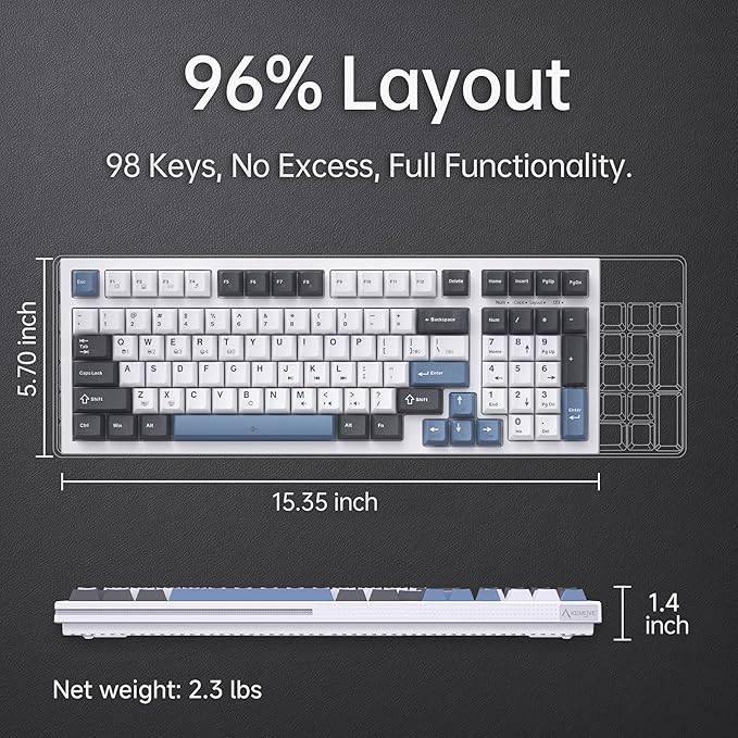 KEMOVE K98SE Mechanical Gaming Keyboard, 98 Keys LED Backlit Programmable Keyboard, 96% Wired Computer Keyboard with Double Sound Dampening Foam, Pre-lubed Blue Switch