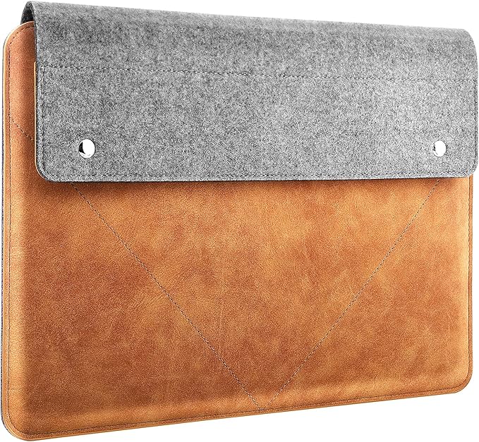MoKo 13-13.3 Inch Laptop Sleeve Fits New 13-inch Mac Neo/Pro 13" M2/M1, MacPro 14", Mac Air 13.3", iPad Pro 13, Surface Pro 9/8 13", Felt & PU Leather Case Bag with Pocket, Gray&Brown
