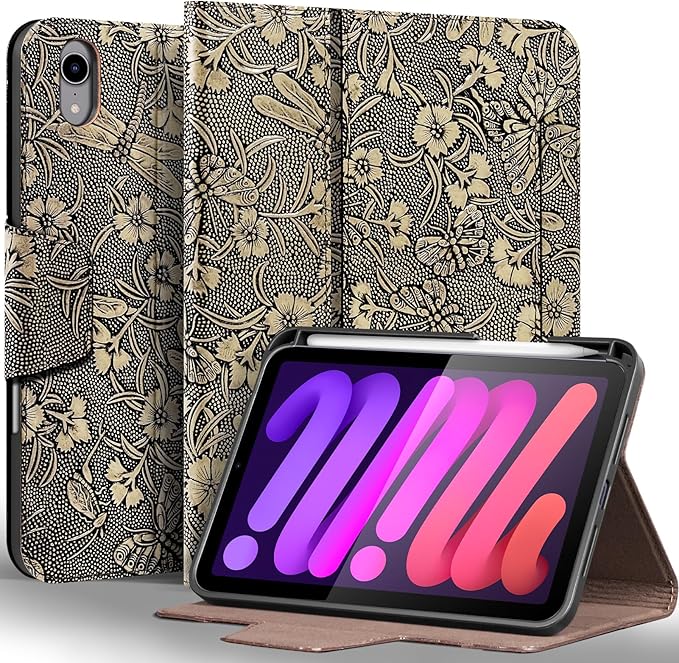 Gexmil Premium Leather Case for iPad mini 7 (A17 Pro) 2024 / iPad mini 6 Generation 2021 8.3 Inch,Pencil Holder, Magnetic Closure,Shockproof Cowhide Cover,Adjustable Stand,Butterfly Grey