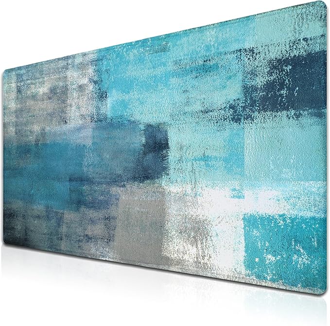 XXL Mouse Pad Turquoise and Gray, Extra Large Mouse Pad Gaming Desk Mats, Oversized Mousepad Non-Slip Rubber Base, 35.4 X 15.7 inch for Work/Game/Office/Home Abstract Painting Contemporary