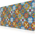 Extra Large Mouse Pads Gold Pad for Mouse Gaming Mousepad Computer Mat Large Mouse Mat Non-Slip Rubber Base 35.4 X 15.7 for Game Office, Mexican Talavera Ceramic Tile Pattern