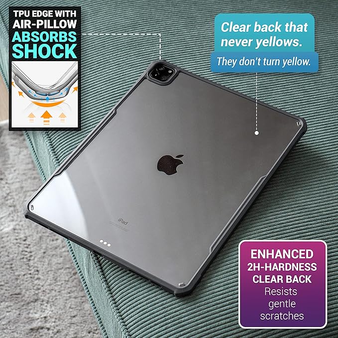TineeOwl iPad Pro 11 inch Case 2022, 2021, 2020, 2018 (4th, 3rd, 2nd, 1st Generation) Ultra Thin, Clear Back, Flexible TPU Absorbs Shock, Supports Apple Pencil Wireless Charging (Black/Clear Back)