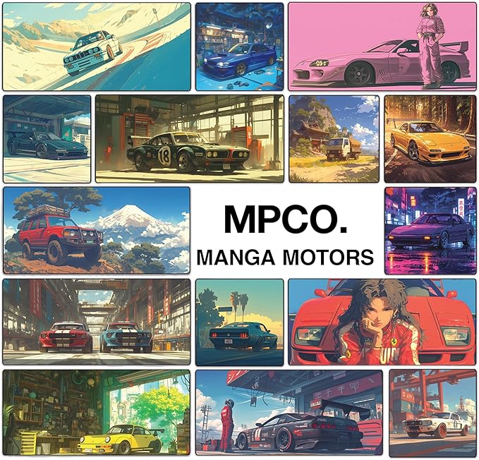 MPCO. Original Large Gaming Desk Mat – 36" x 17" Aeroglyde Manga Motors Porsche-Blue Full Desk Mouse Pad for Smooth Precision – Non-Slip, Washable Extra-Large PC Mouse Pad for Gaming Sessions