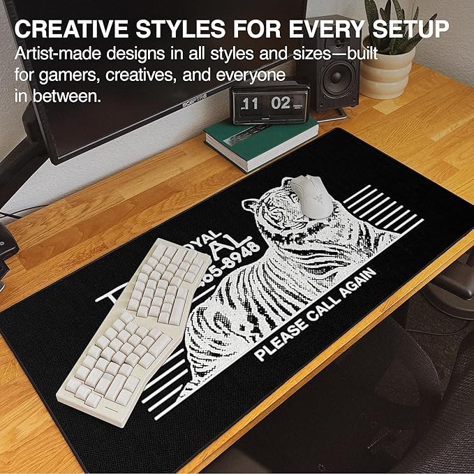 MPCO. Original Large Gaming Desk Mat – 36" x 17" Aeroglyde OZGMX Royal Bengal Black Full Desk Mouse Pad for Smooth Precision – Non-Slip, Washable Extra-Large PC Mouse Pad for Gaming Sessions