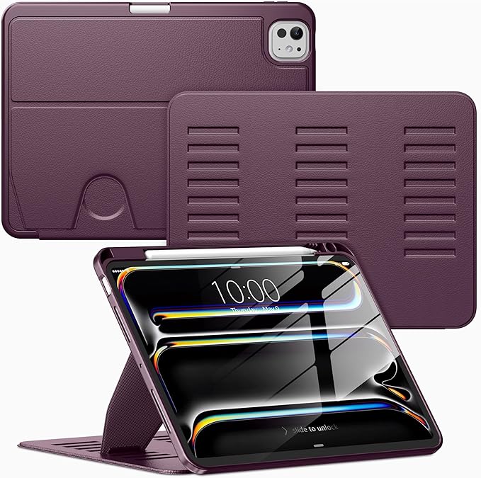 VIKESI Case for iPad Pro 11 inch (M5/M4) 2025/2024,Multiple Angles Stand Cover,Soft Back,Pencil Holder,and Auto Sleep/Wake,Dark Purple