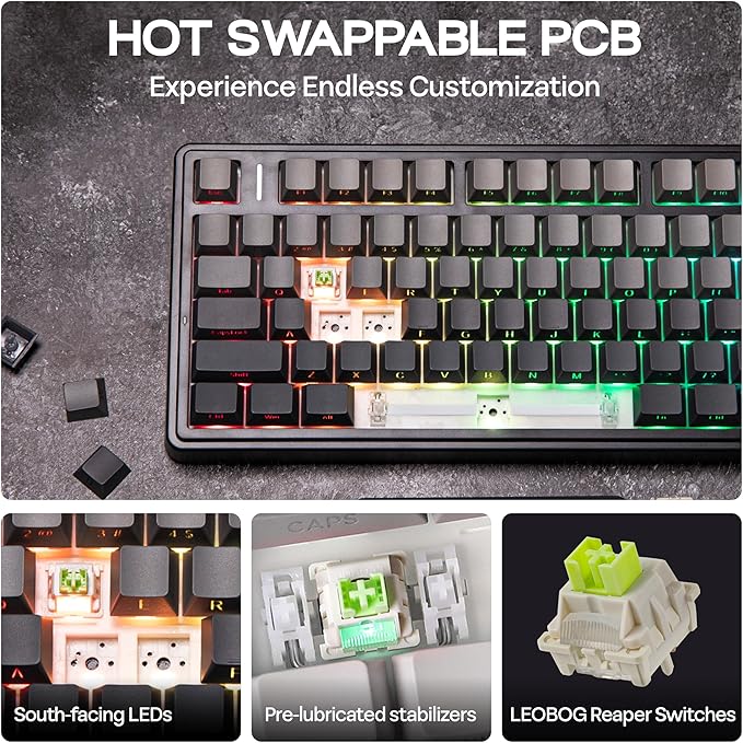MechLands Aula F75 PRO 75% Wireless Gaming Keyboard, Gasket Mechanical Custom Keyboard with Five-Layer Padding, BT/2.4GHz/USB-C, Hot Swappable, Knob, RGB, Reaper Switches (Gradient Black)