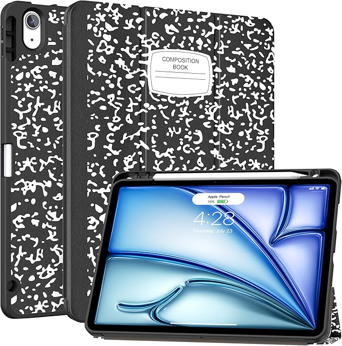 Soke Case for New iPad Air 11 Inch (M3/M2, 2025-2024), iPad Air 5th/4th Generation 10.9 Inch (2020-2022) with Pencil Holder, Soft TPU Back Cover & Auto Sleep/Wake, Book Black