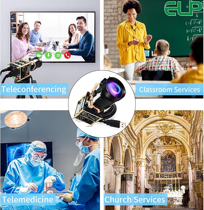 ELP 12X Zoom 4K 30fps USB Camera Module 1080P 60fps HDMI USB Webcam Autofocus Manual Zoom Infrared Remote Control PC Camera H.265 H.264 High Speed Webcamera for Church Streaming Video Conference