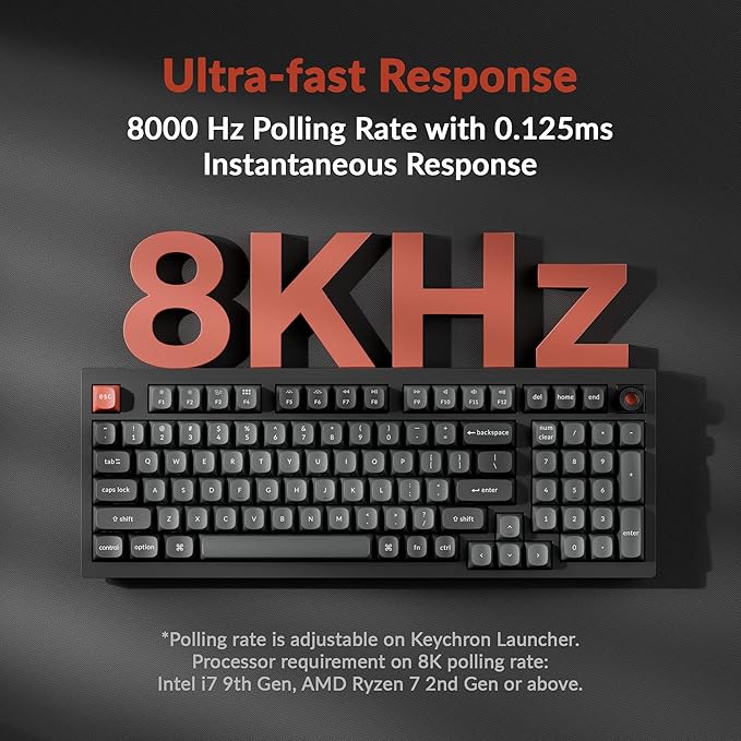 Keychron V5 8K 96% Compact Mechanical Keyboard, 8000 Hz Polling Rate Hot-Swappable QMK Programmable Wired Keyboard with Numpad & Knob, RGB Backlit, Ergonomic for Mac Windows Linux-Linear Red Switch