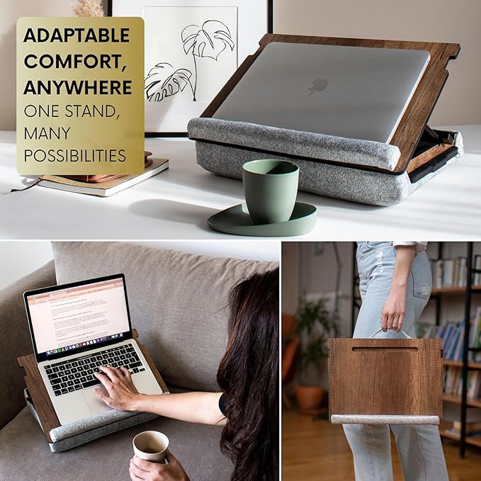 Vigo Wood Lap Desk for Laptop - Laptop Tray with Cushion, Portable Lap Desk for Lap, Adjustable Lapdesk, Couch Lap top Table for Work, Ergonomic Lap top Stand for Bed