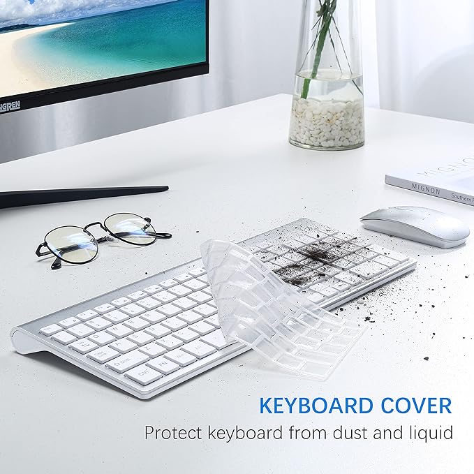 TopMate Wireless Keyboard and Mouse Ultra Slim Combo, 2.4G Silent Compact USB 2400DPI Mouse and Scissor Switch Keyboard Set with Cover, Batteries Included, for PC/Laptop/Windows/Mac - Silver White