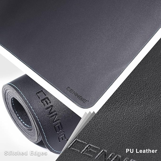CENNBIE Leather Desk Mat Protector, XXL 78.7" x 19.6" Extra Large Leather Office Desk Pad Mat for Full Desk, Computer Desk Mat on top of desks - Oversized Large Mouse Pad (Black)