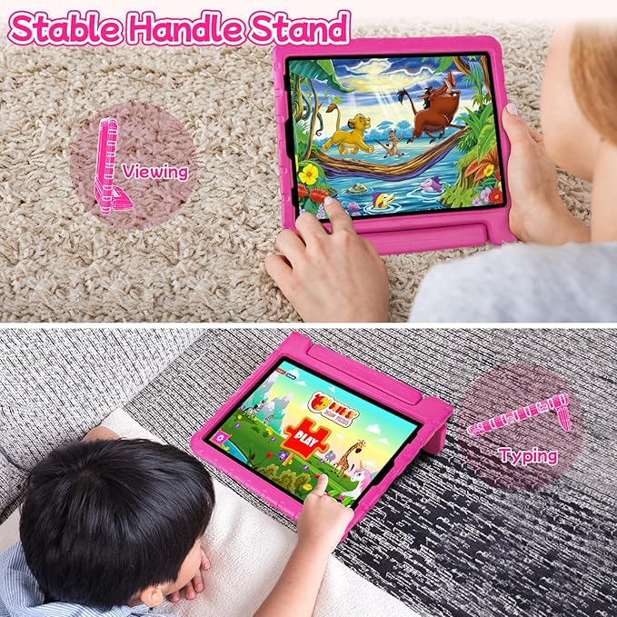 New Kids Case for iPad Pro 12.9 Case Super Protection iPad Pro 12.9 inch 6th 5th 4th 3th Cover with Pencil Holder and Handle Stand for iPad Pro 12.9 2022 2021 2020 2018 Rose Red