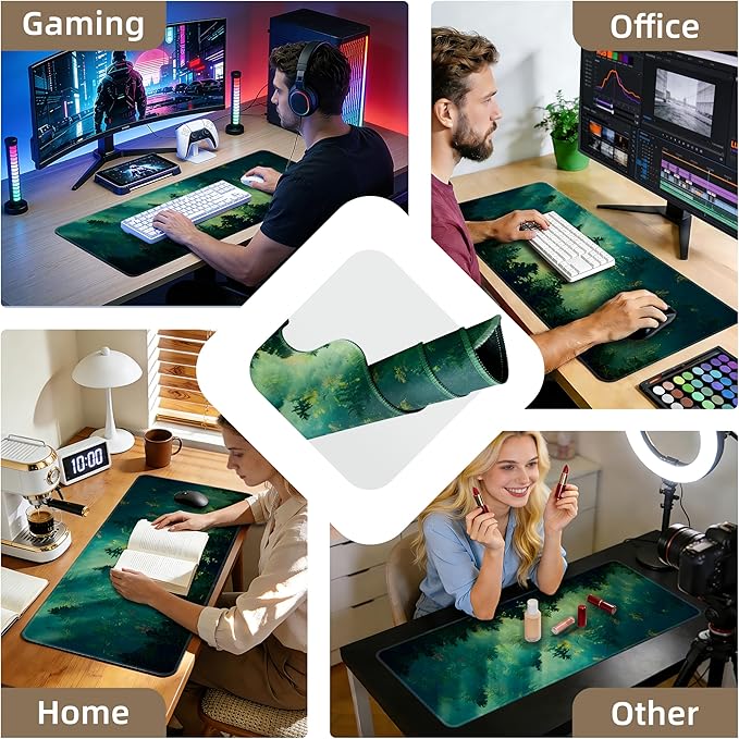 Galdas Mouse Pad,Office Desk Mat Large Gaming Keyboard Pad Durable Stitched Edges Washable Smooth Surface Control & Accuracy Extended Computer Mouse Mat (31.5X11.8In)-Green Forest…