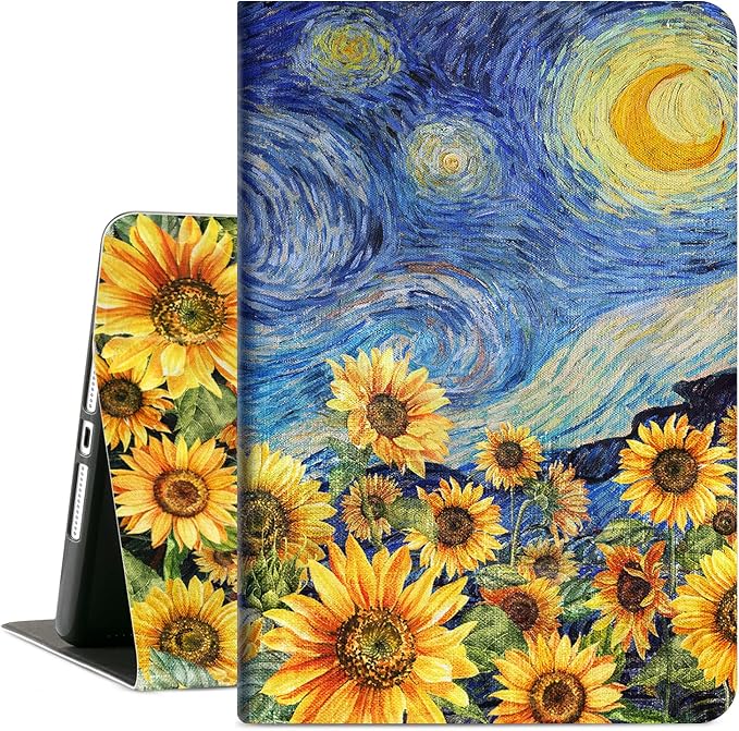 Case for iPad 9th Generation, for iPad 8th Generation Case, iPad 7th Generation case, for ipad case 9th Generation Multi-Angle View Adjustable Stand Auto Wake Sleep, Starry Night Sunflower