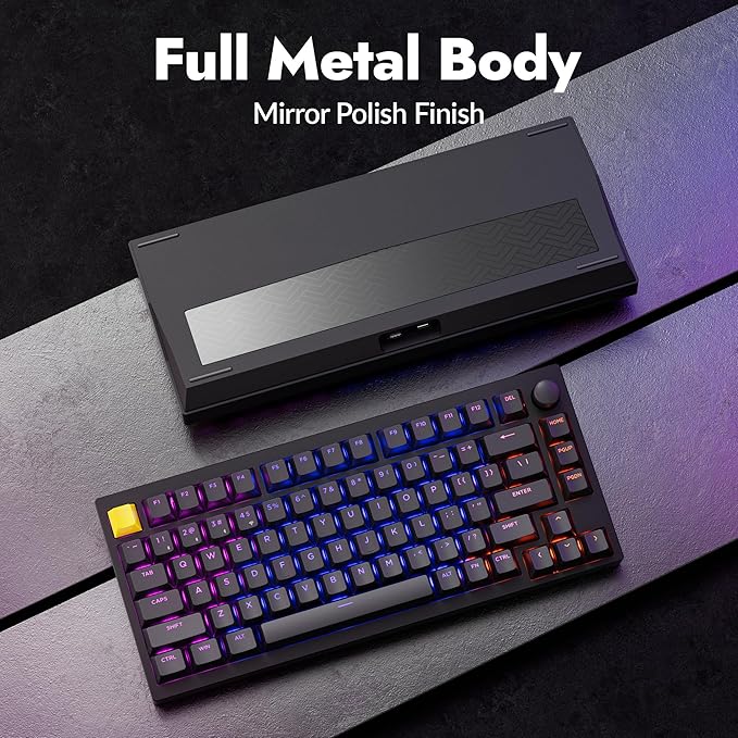 LEMOKEY P1 HE 75% Wireless Custom Mechanical Gaming Keyboard with Gateron Double-Rail Magnetic Switches Knob Version, QMK 2.4 GHz Bluetooth 5.2 RGB Backlight Compatible with Mac Windows Linux-Black
