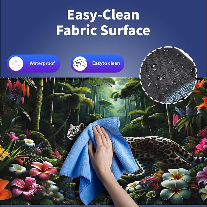 Extra Large Gaming Mouse Pad (31.5" x 11.8") with Durable Stitched Edges – Wild Leopard in a Lush Jungle Colorful Floral Rainforest Exotic Design, Anti-Slip Rubber Base Extended XXL Desk Mat