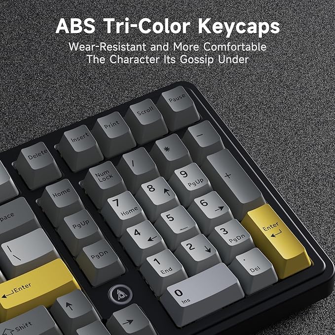 NACODEX AK980 Wired Mechanical Gaming Keyboard, 98% Gasket Hot Swappable Keyboard with RGB Backlit, PBT Keycaps, Five-Layer Padding, 101 Keys Gaming Keyboard, Gray White Yellow