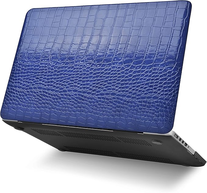 KECC Compatible with MacBook Pro 13 inch Case 2020-2025, 2016-2019 Release M2 M1 A2338 A2289 A2251 A2159 A1989 A1706 A1708 Italian Leather Hard Shell + Keyboard Cover, Navy Crocodile Leather