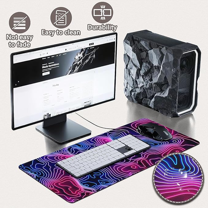 Gaming Mouse Pad - (31.5"×11.8") Topographic Large Mouse Pads for Desk - Desk Mat for Keyboard and Mouse with Non-Slip Base, Desks Pad Matfor Game/Office & Home
