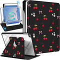 Uppuppy for iPad 5th/6th Generation Case for iPad Air 1st/Air 2nd/Pro 9.7 inch 2016 Case - 360 Rotating Stand Folio Smart Cover with Pencil Holder for Women Girl, Cherry Bow Flowers for Apple Tablet