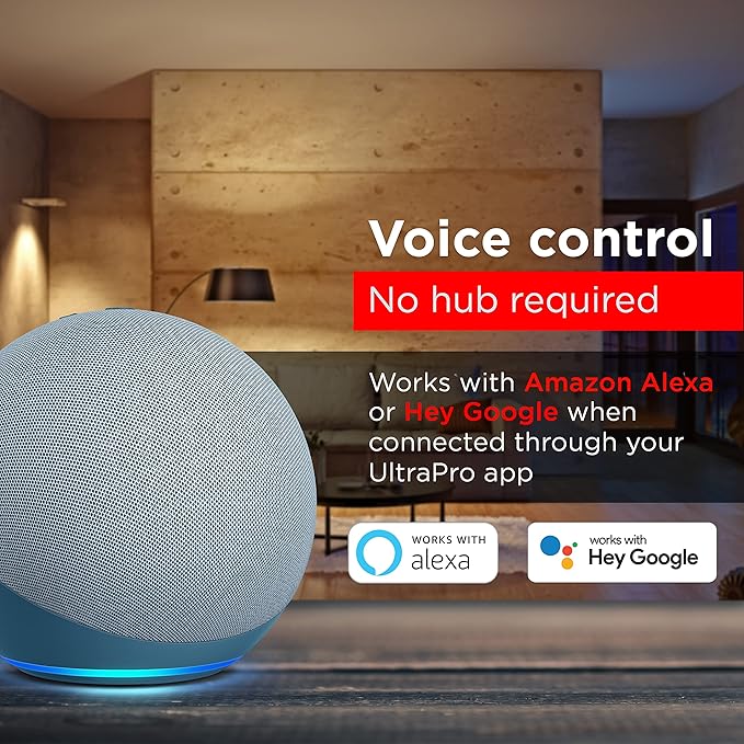 UltraPro Wi-Fi LED Smart Light Bulb, A19, 60W Equivalent, White Select Tunable 2700K - 6500K, Full-Range Dimmability, 2.4GHz Router Required, Circadian Rhythm, Easy-to-Use App, 4 Pack, 51453