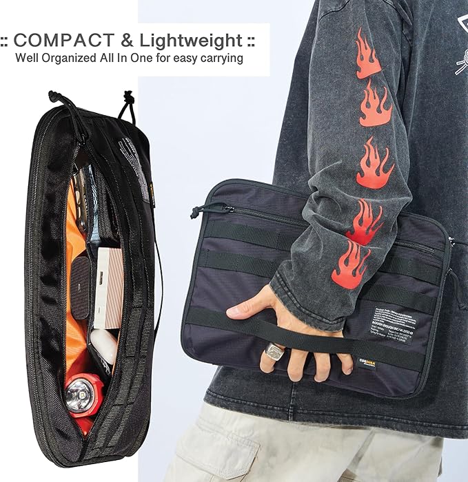 Rough Enough 14 Inch Laptop Case Sleeve Tactical Laptop Bag Briefcase with Tablet Compartment and Accessories Pockets Molle Strap, Water Resistant, Black Cordura