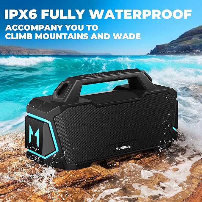 Musibaby Bluetooth Speaker,80W Portable Bluetooth Speaker with Deep Bass,Loud Stereo Sound,IPX6 Waterproof,24H+ Playtime,USB/TF/AUX,Dual Pairing Party Speaker for Outdoor,Beach,Patio (Black)