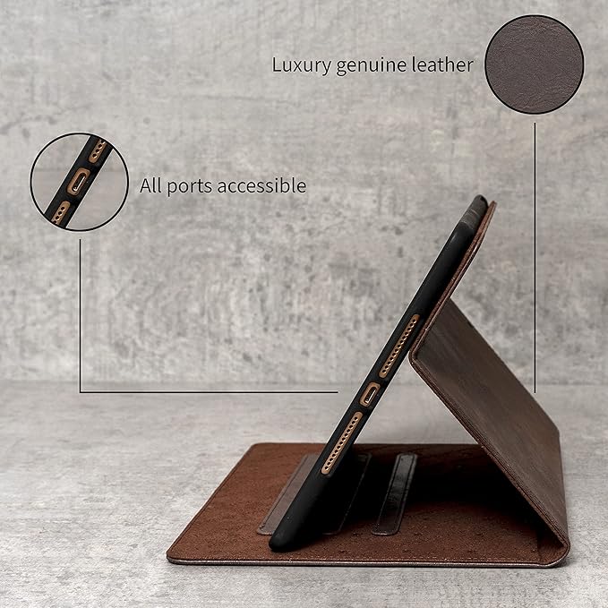 Porter Riley - Leather Case for iPad Pro 12.9" 6th / 5th / 4th Gen. Premium Genuine Leather Stand/Cover/Flip Case (Chocolate Brown)