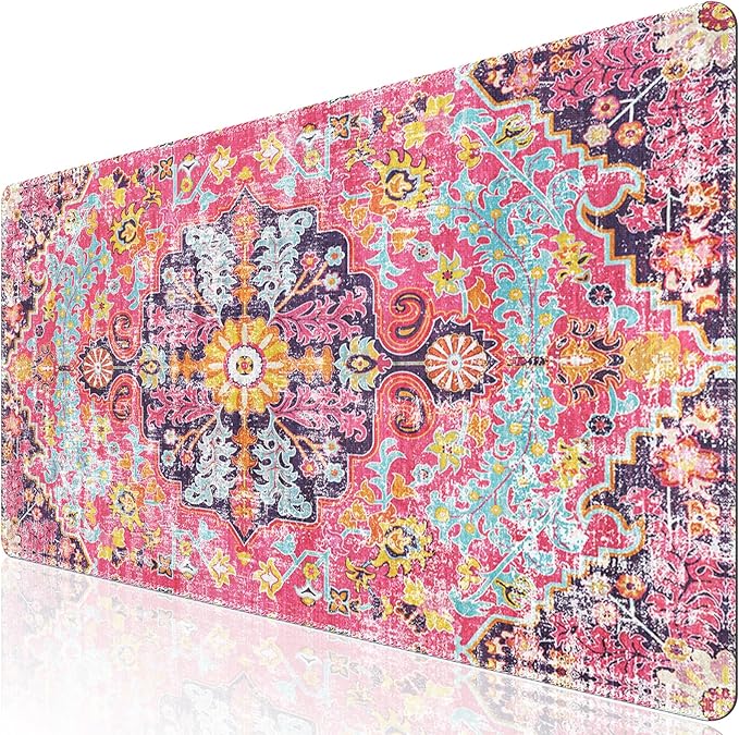 iLeadon Large Boho Desk Mouse Pad Mat,Computer Desk Cover Mat with Smooth Lycra Surface,Rubber Base Mousepad with Stitched Edges,Keyboard Mat for Office,Home (Boho Floral)
