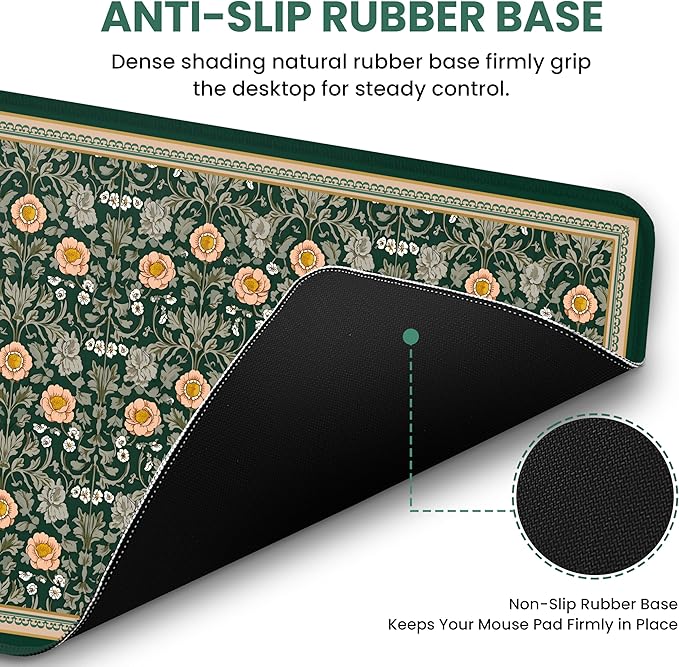 Large Mouse Pad for Desktop, Cute Desk Mat Pad Protector for Work & Gaming, Aesthetic Pretty Anti-Slip Laptop Blotter Cover for Office School Home Supplies, Soft Gold Petals, 35.4" x 15.7"